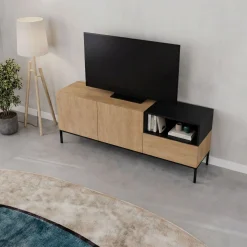 Tv-Benk & Mediabenk-Morlen TV-benk 140 cm Naturlig eik, tre-svart, svart
