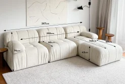 Sofa Med Sjeselong-Murum Hjørnesofa 3-seter Hvit