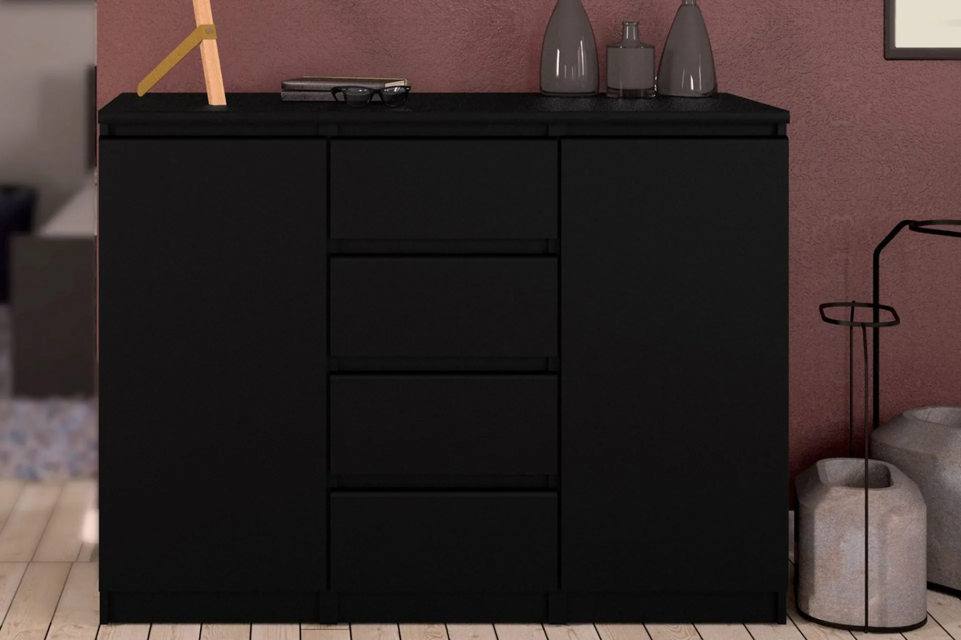 Tvilum Sideboard & Skjenker-Naia Skjenk 121 cm 2 Dører 4 Skuffer Svart Matt