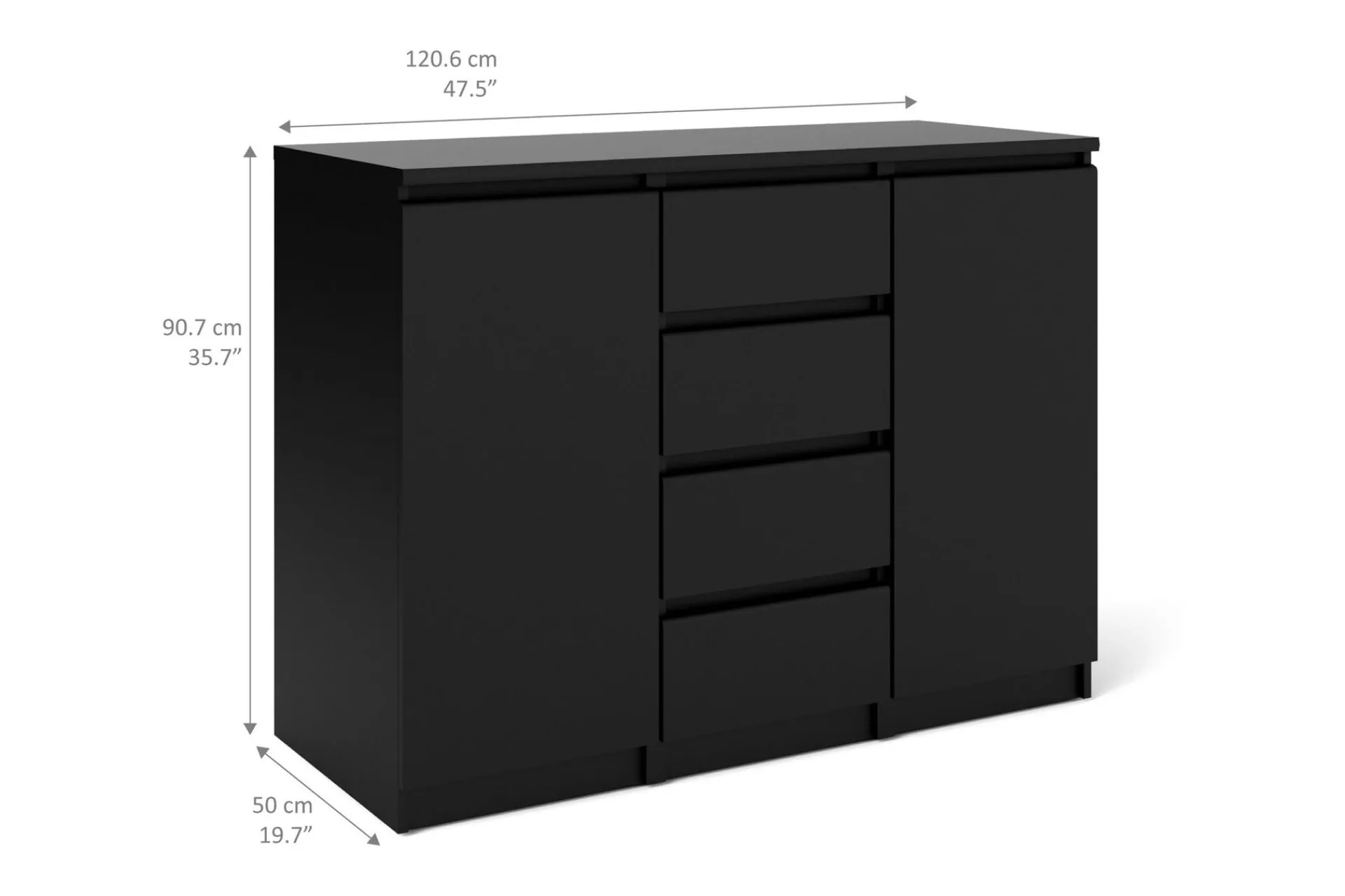 Tvilum Sideboard & Skjenker-Naia Skjenk 121 cm 2 Dører 4 Skuffer Svart Matt
