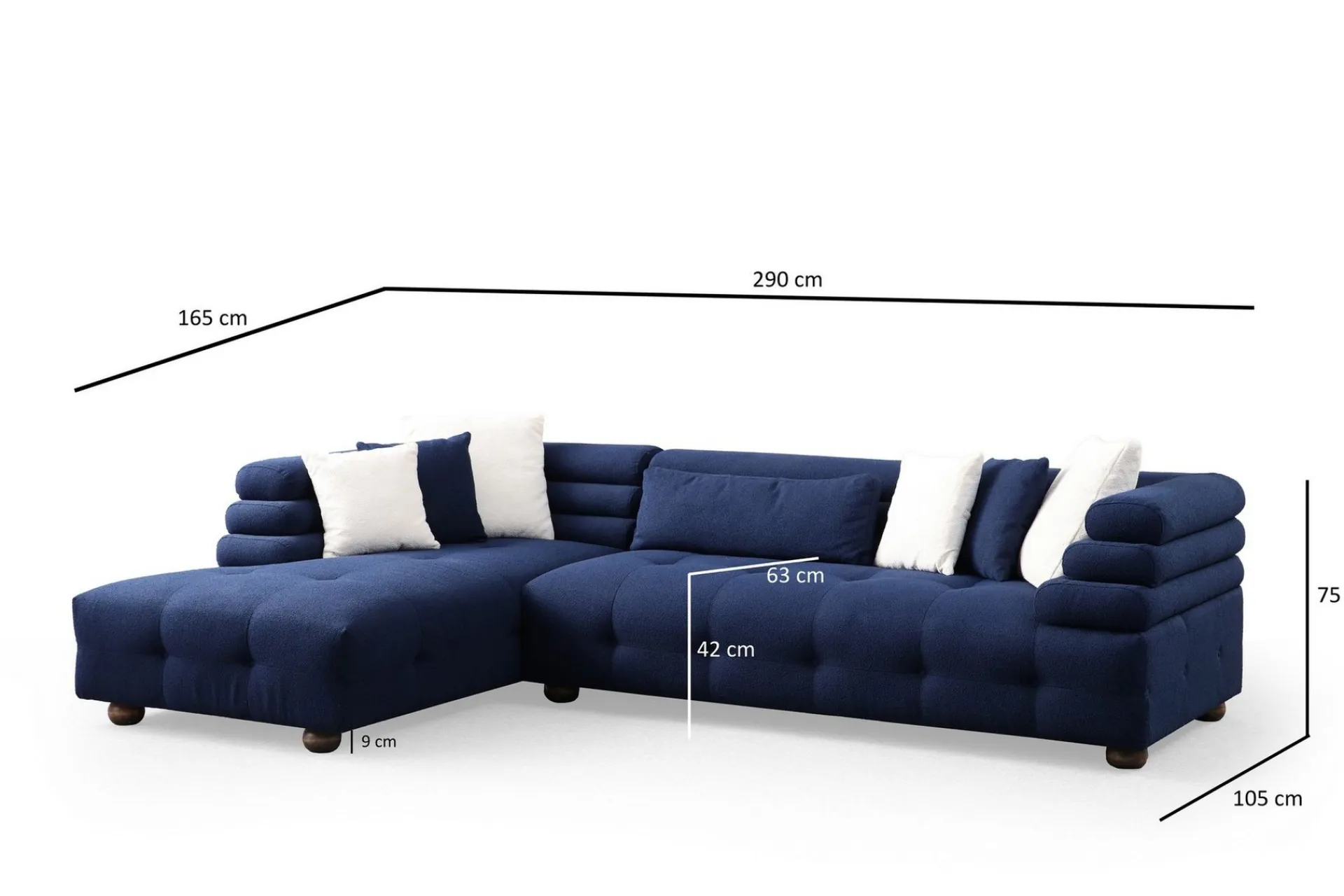 Sofa Med Sjeselong-Namarta 4-seters Sofa med Divan Mørkeblå
