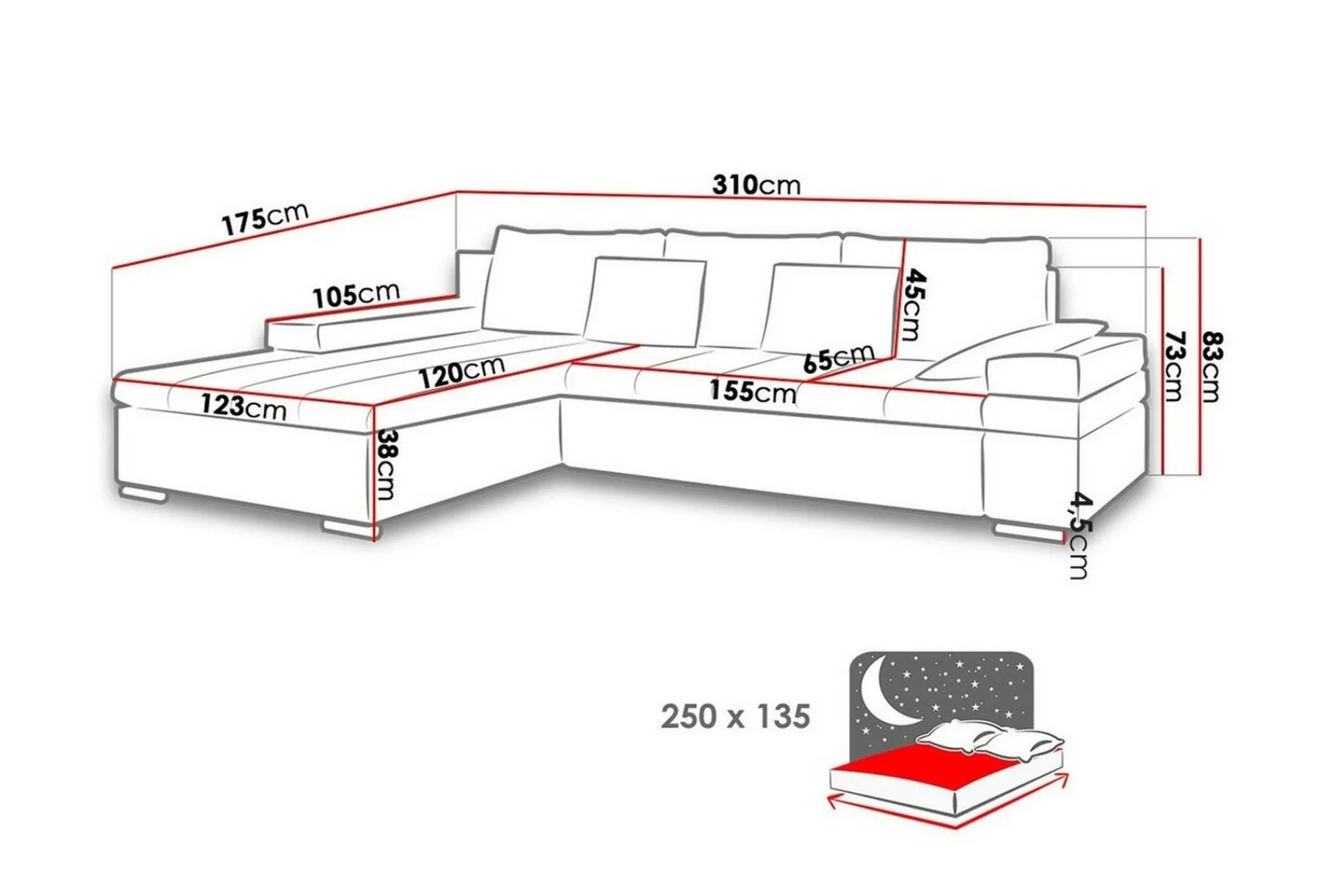 Sovesofaer-Naoma 3-sits Hörnbäddsoffa Beige