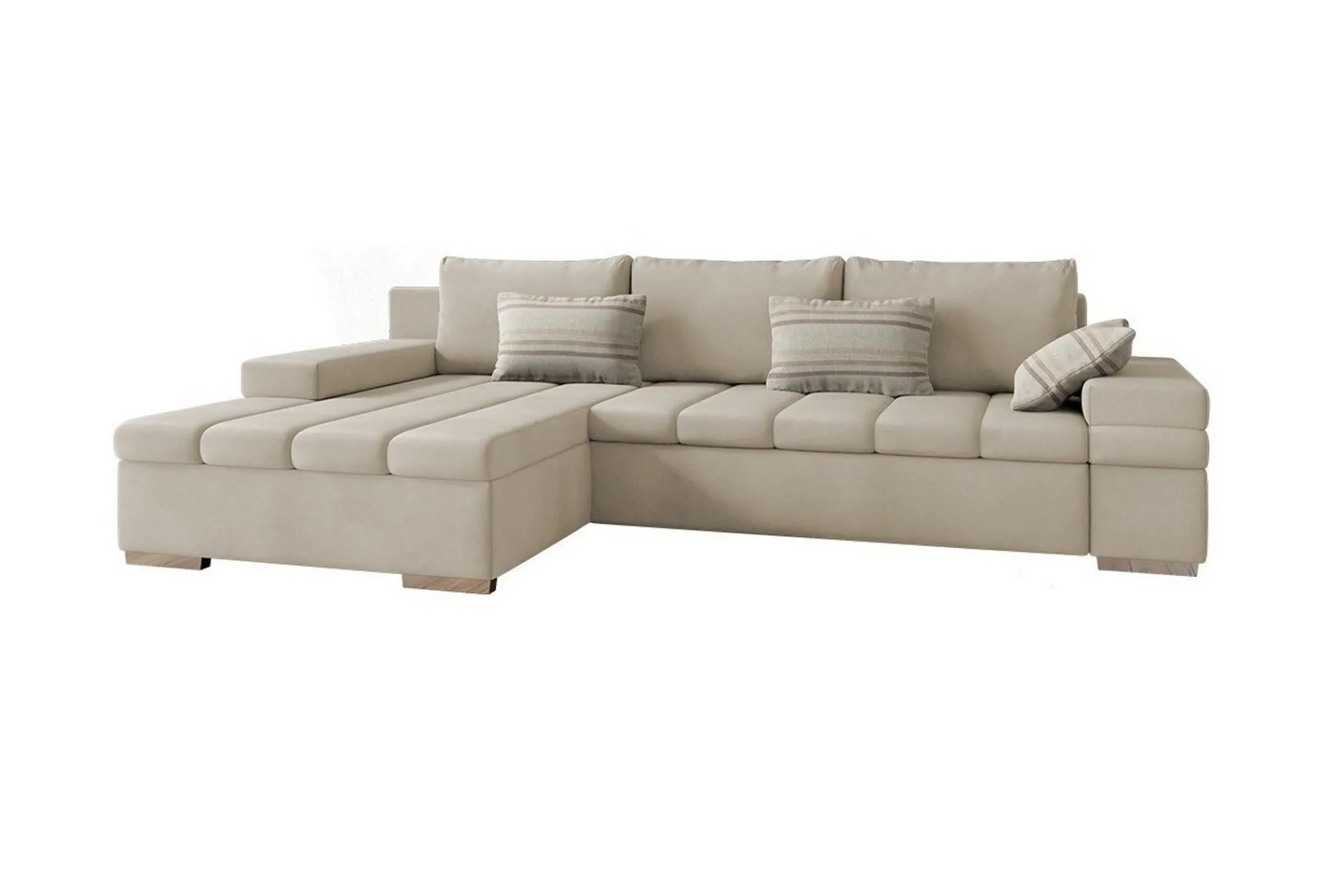 Velour Sofa & Fløyel Sofa-Naoma 3-sits Hörnbäddsoffa Beige