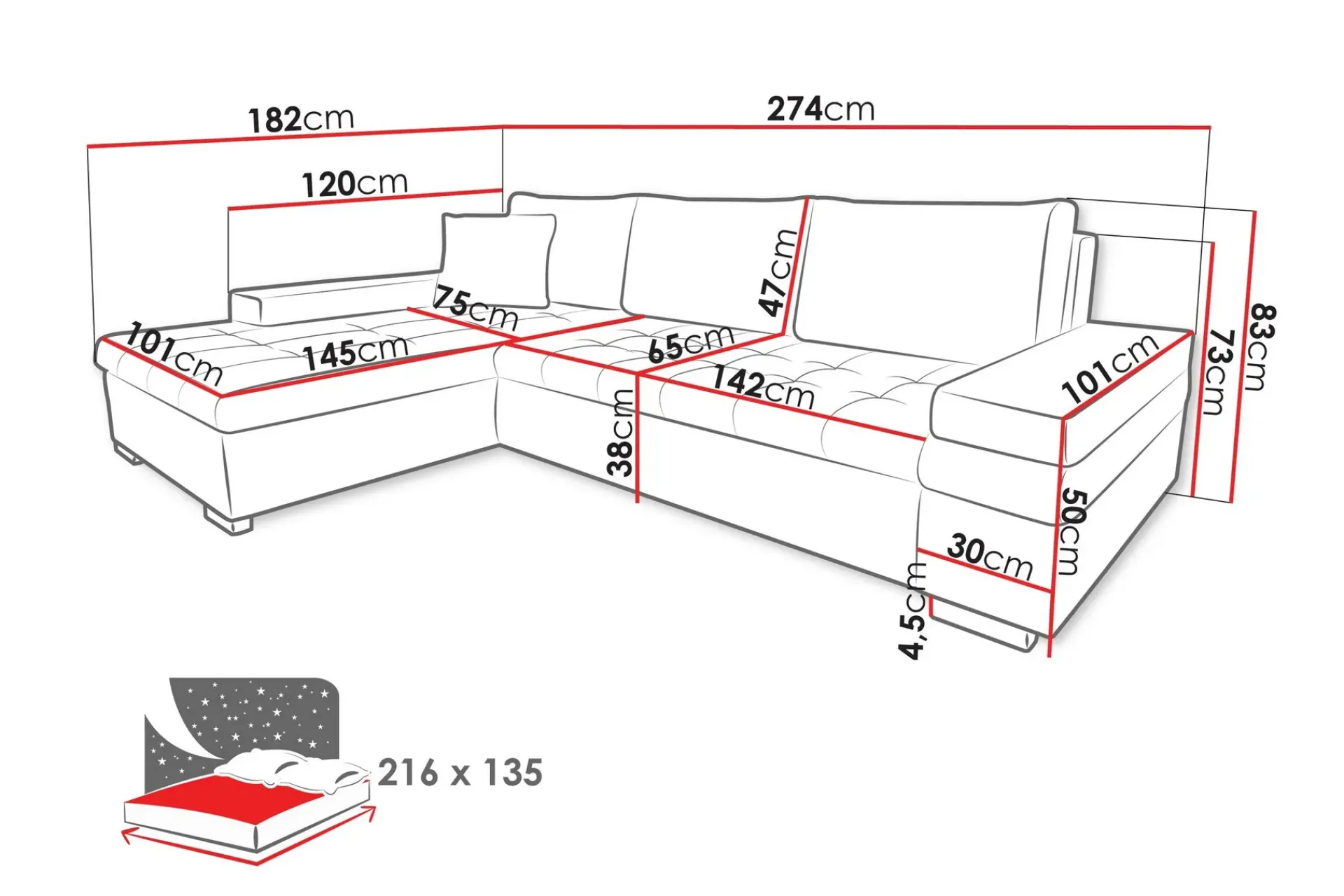 Naoma Sofa med Sjeselong 3-seter