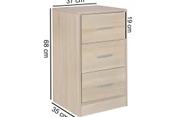 Wohnling Nattbord for kontinentalseng, 68 cm høy og 3 skuffer i en moderne stil Sonoma