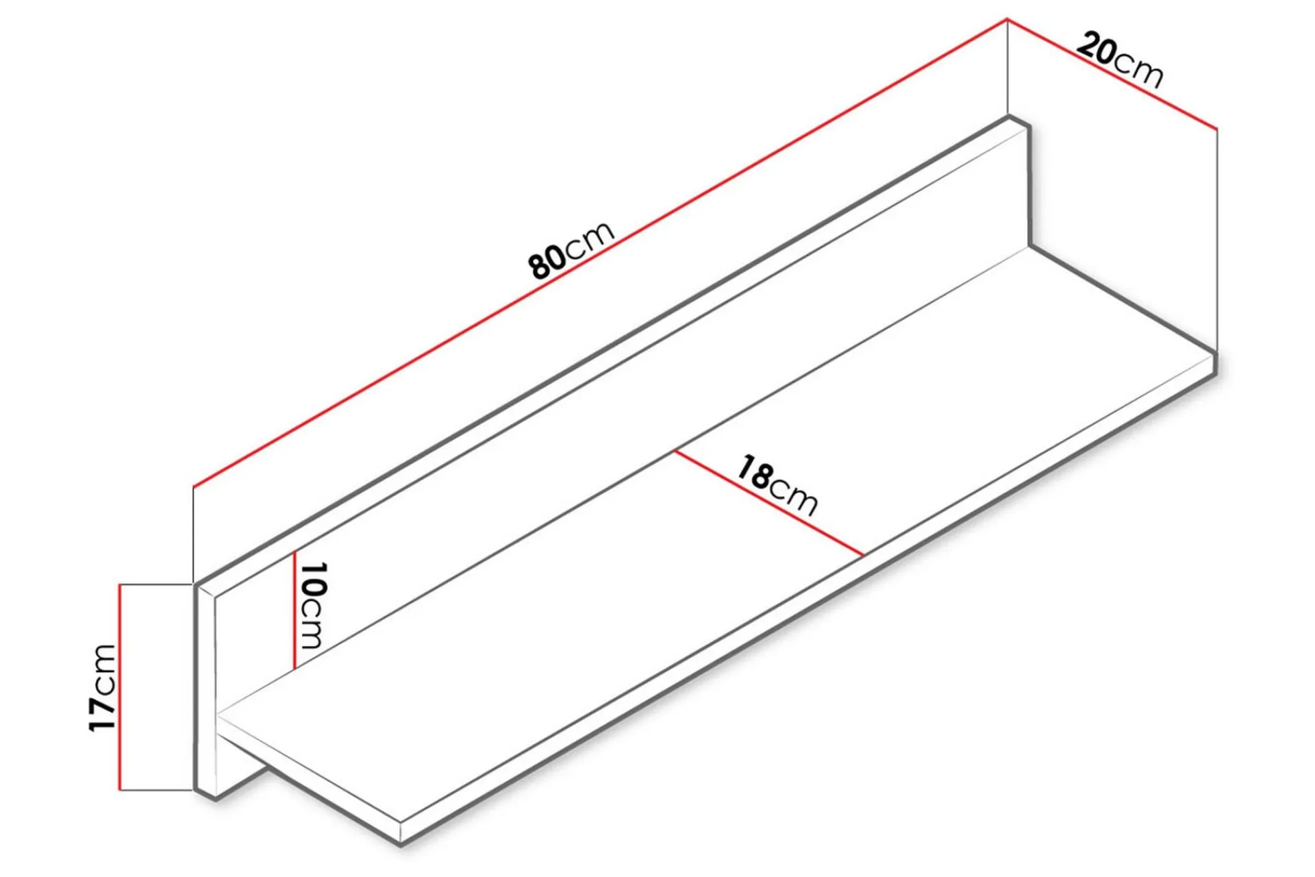 Vegghylle-Nero Hylle 80 cm Hvit,Eik