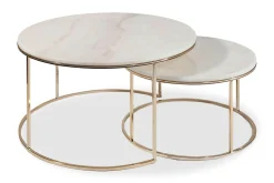 Concept 55 Avlastningsbord|Sofabord-New York Sofabord 80 cm Sett med 2 Rundt Hvit,Marmor,Gull