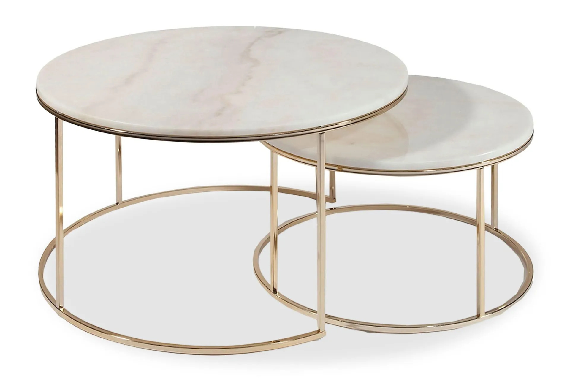 Concept 55 Avlastningsbord|Sofabord-New York Sofabord 80 cm Sett med 2 Rundt Hvit,Marmor,Gull