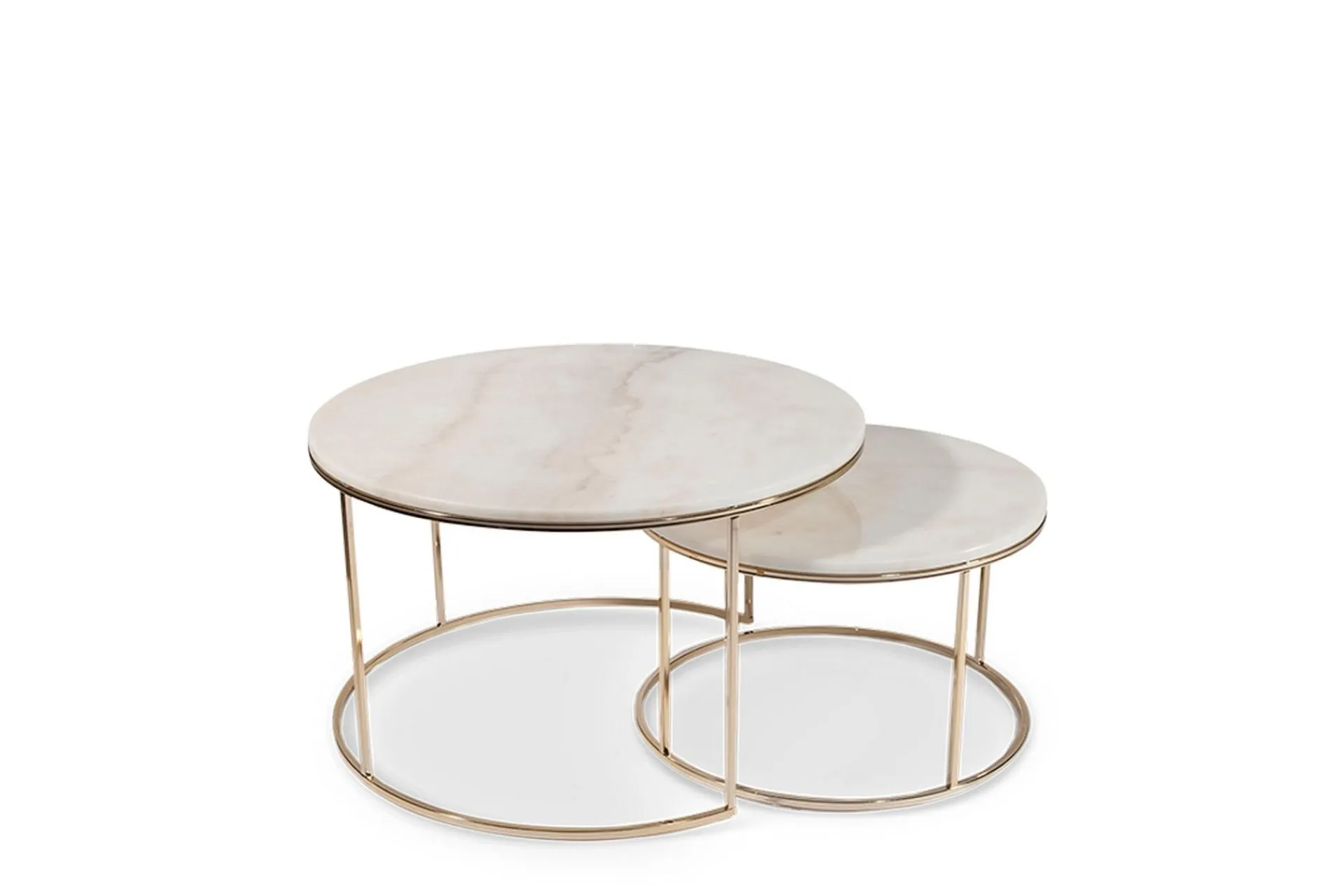 Concept 55 Avlastningsbord|Sofabord-New York Sofabord 80 cm Sett med 2 Rundt Hvit,Marmor,Gull