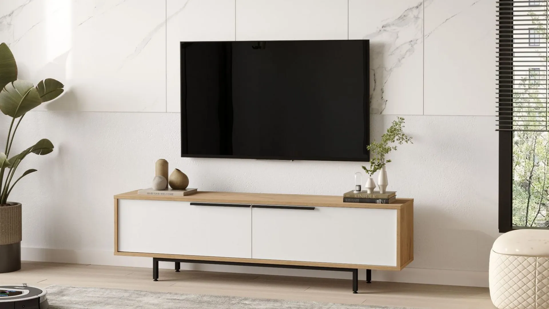 Tv-Benk & Mediabenk-Nilena TV-benk 160x45,1x35,5 cm eik, hvit