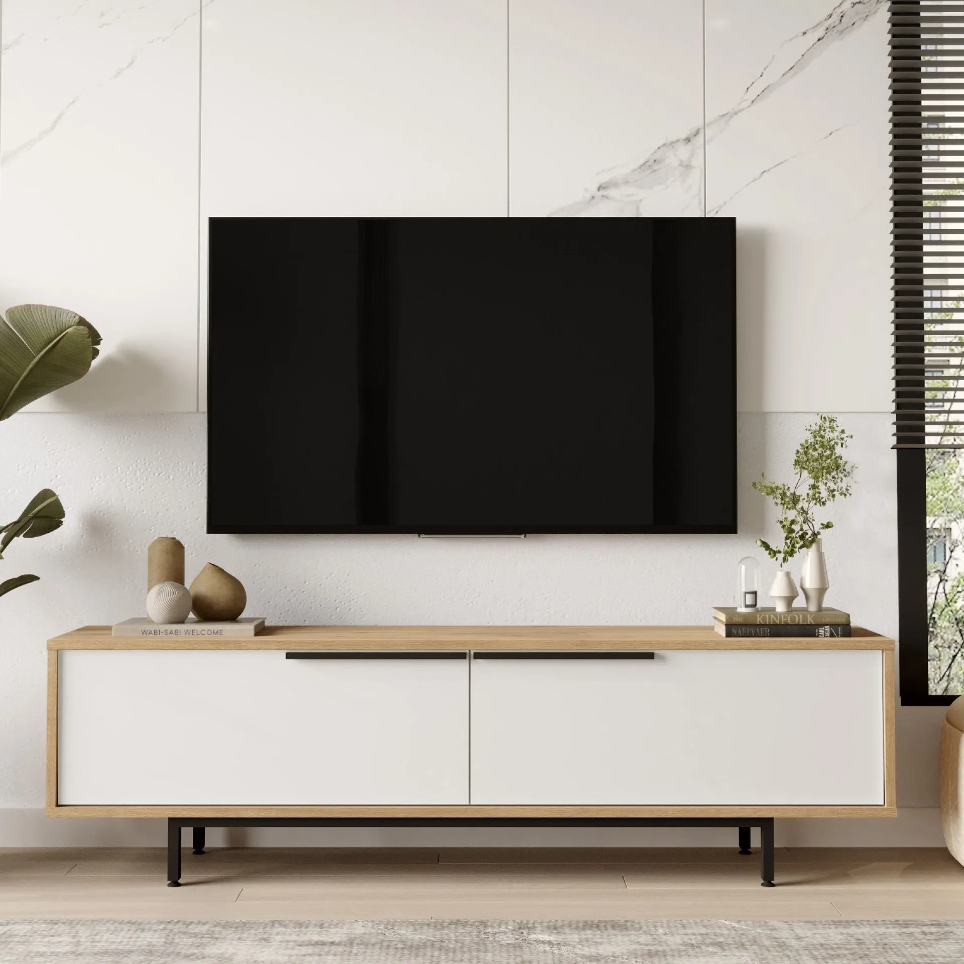 Tv-Benk & Mediabenk-Nilena TV-benk 160x45,1x35,5 cm eik, hvit