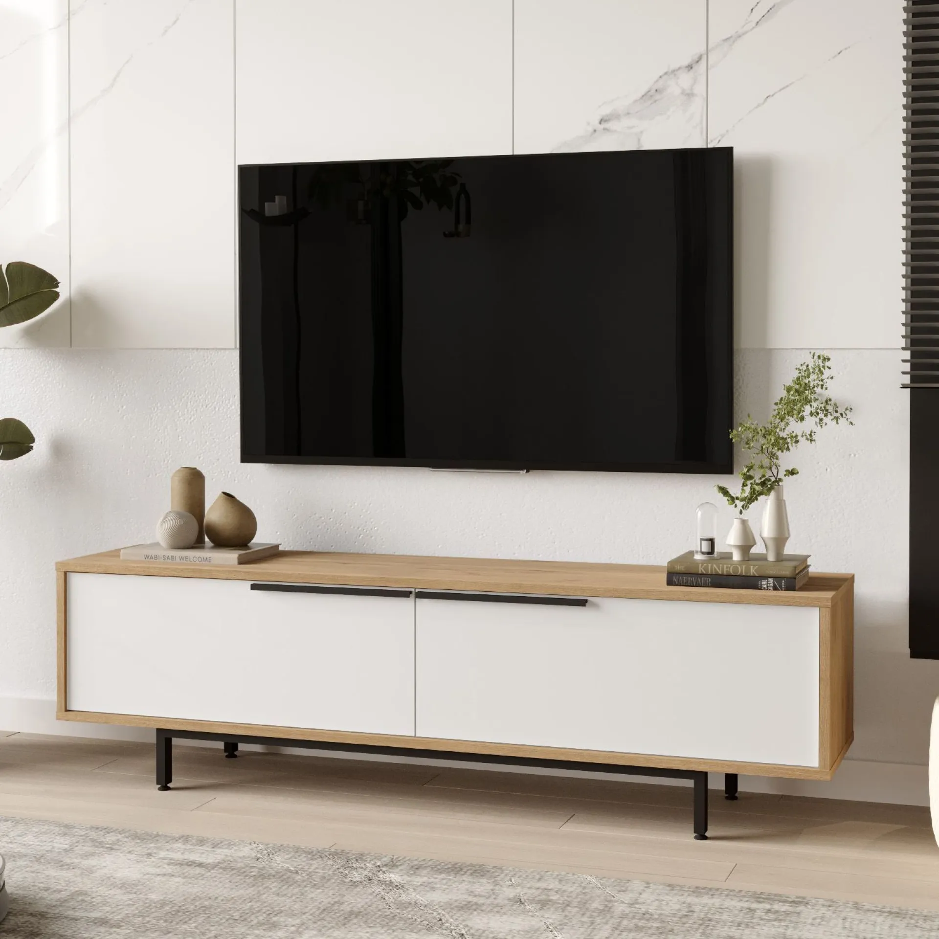 Tv-Benk & Mediabenk-Nilena TV-benk 160x45,1x35,5 cm eik, hvit