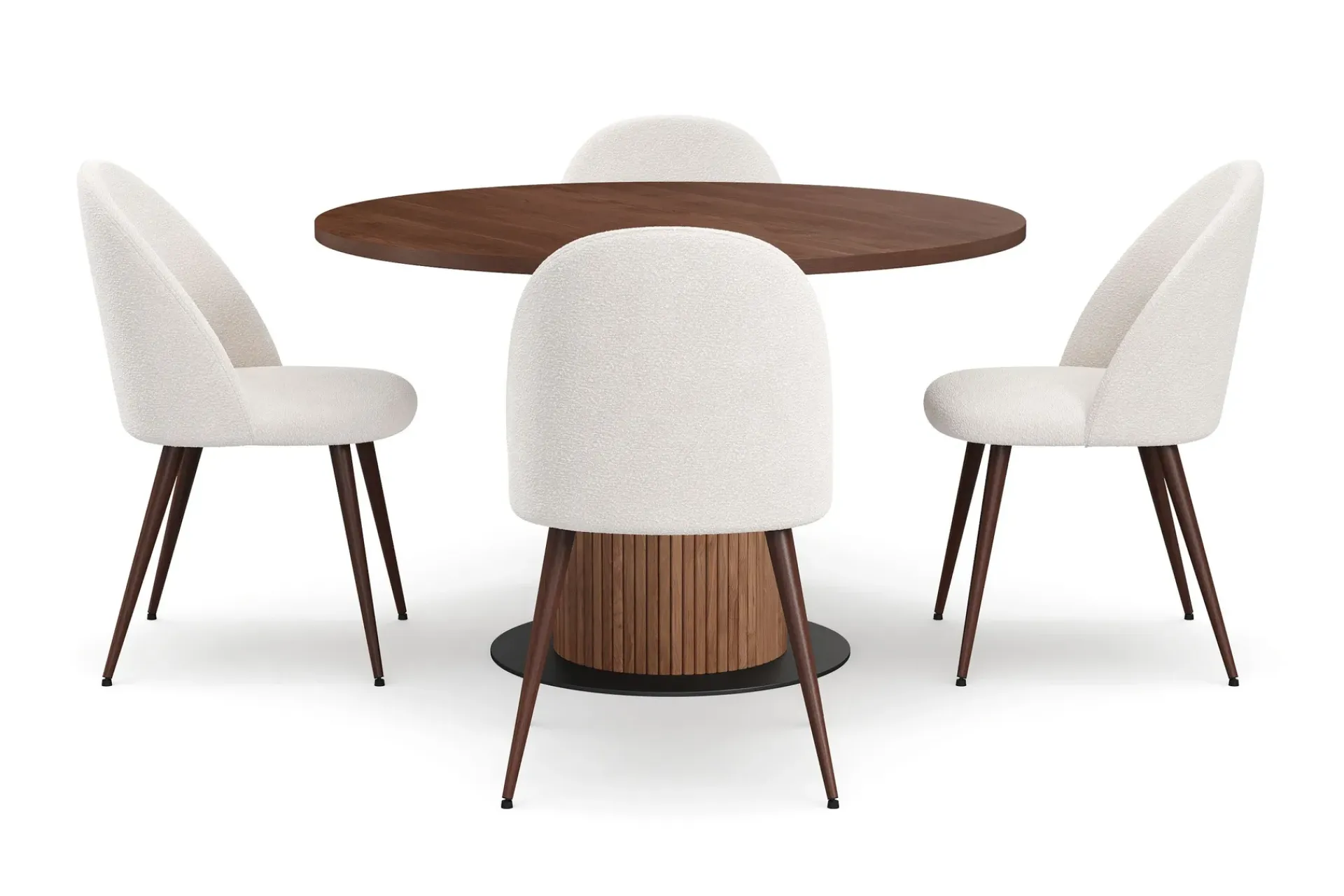 Bark Noira Lite Rundt Spisebord Valnøtt 120 cm med 4 Nibe Plus Spisestoler