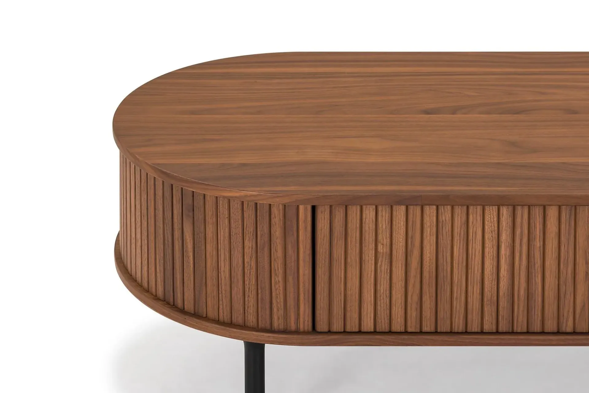 Bark Sofabord-Noira Ovalt Sofabord Valnøtt 118x60 cm med oppbevaringsskuff Brun