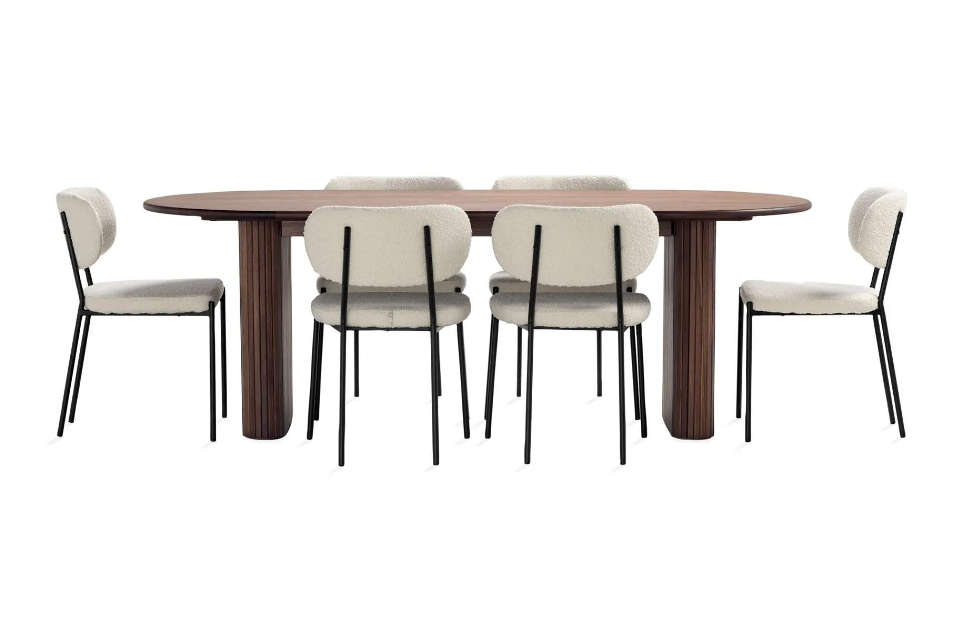 Bark Spisegrupper-Noira Ovalt Spisebord 220 cm Valnøtt med 6 Gemmiano Spisestoler Brun