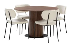 Basic Home Noira Spisebord 120 cm Valnøtt Rundt med 4 Gemmiano Spisestoler