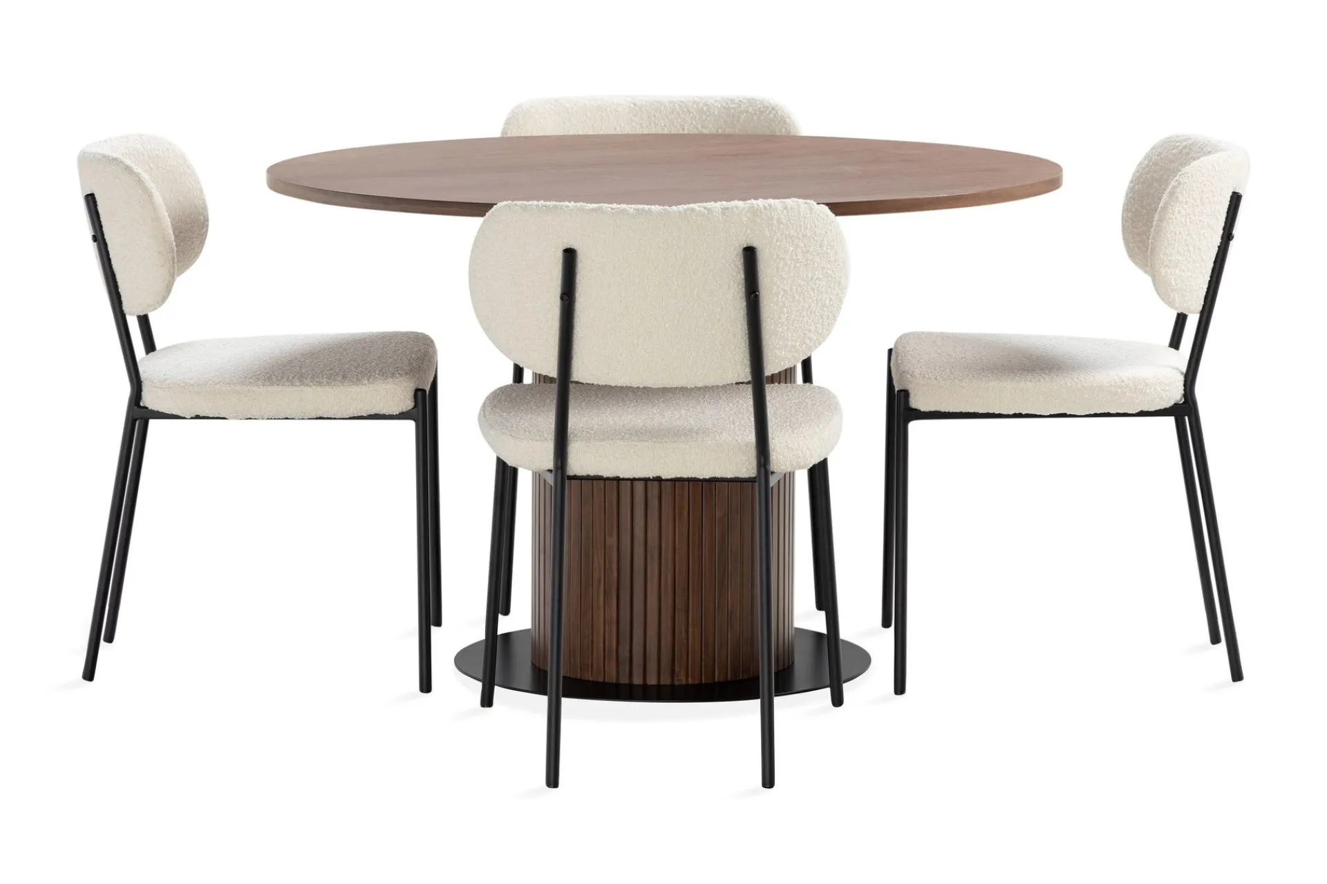 Basic Home Noira Spisebord 120 cm Valnøtt Rundt med 4 Gemmiano Spisestoler
