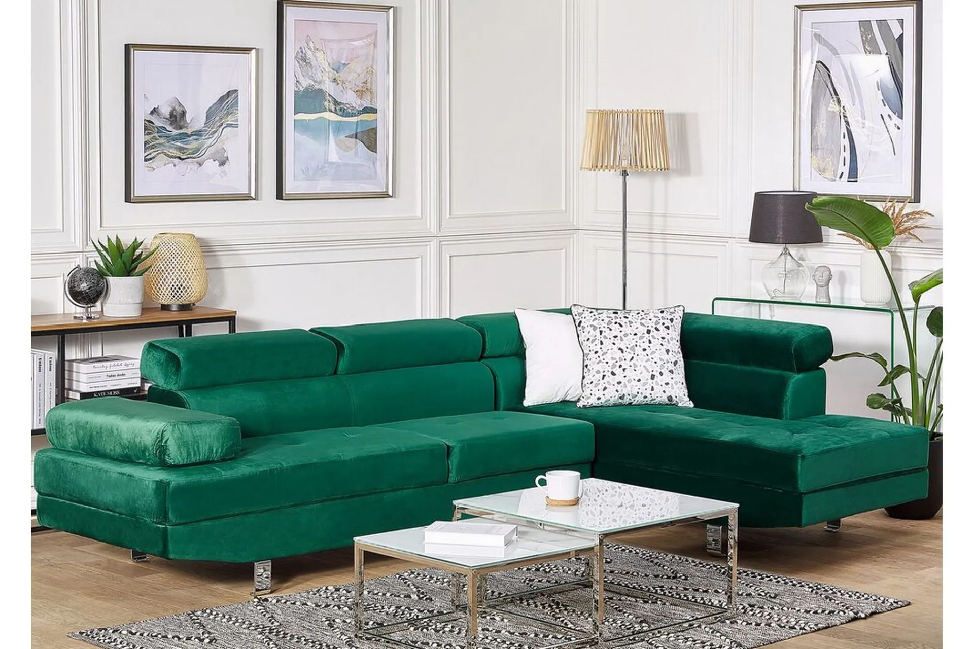 Velour Sofa & Fløyel Sofa-Norreia 5-seters Hjørnesovesofa Venstre Grønn