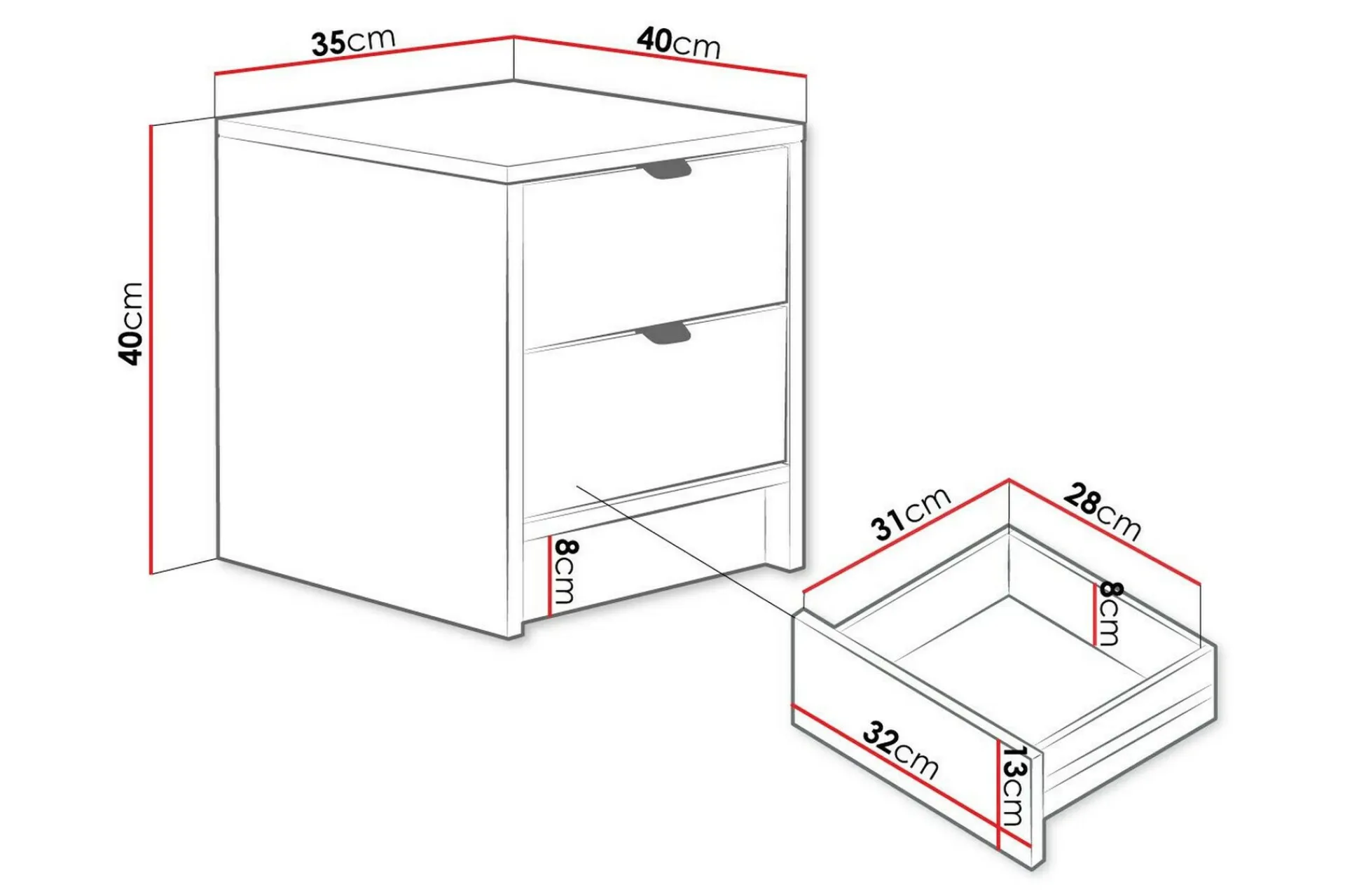 Gangbord|Avlastningsbord-Novaj Sengbord 35 cm Hvit