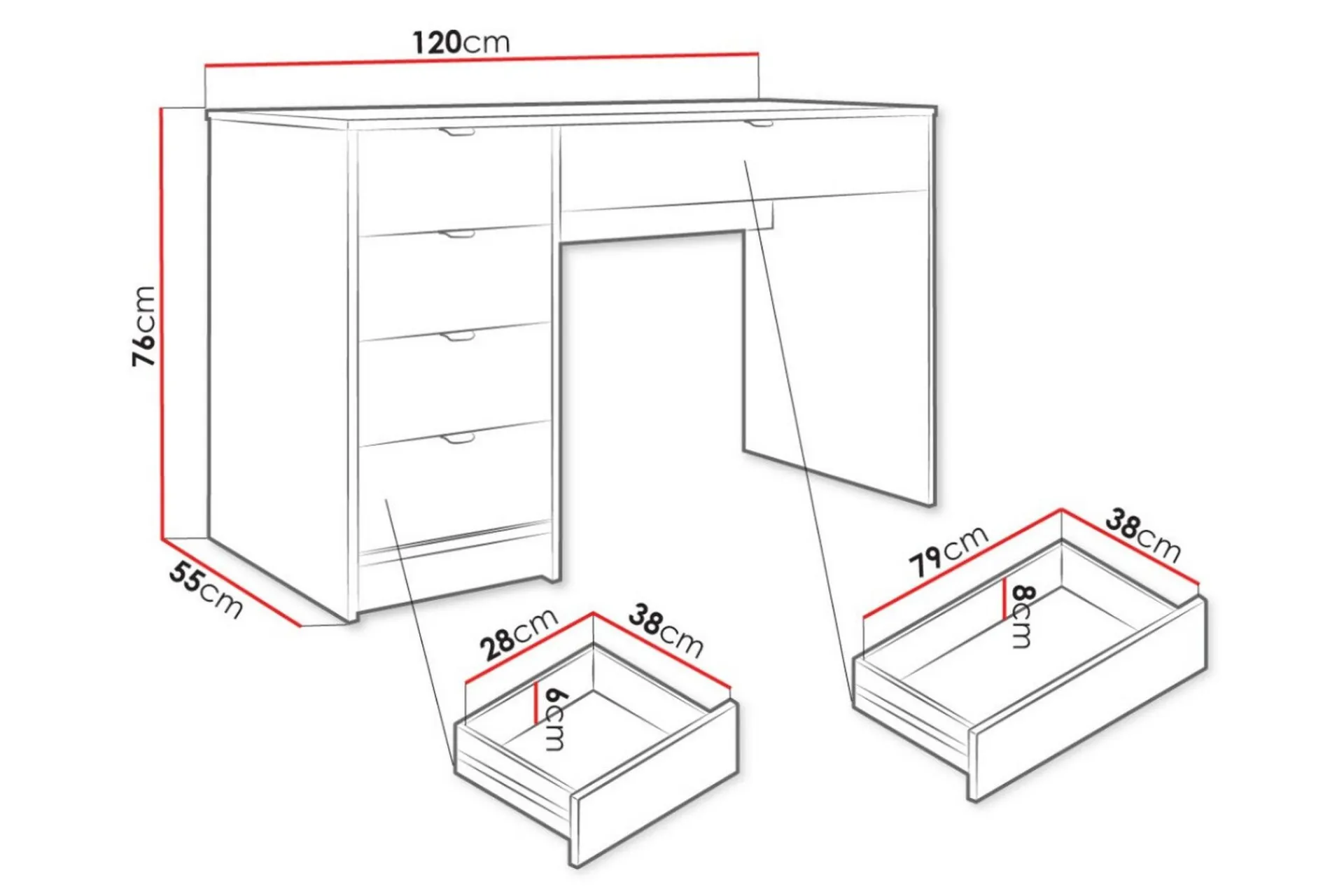 Sminkebord & Toalettbord-Novaj Sminkebord med oppbevaring 55 cm dyp 120 cm bred Hvit