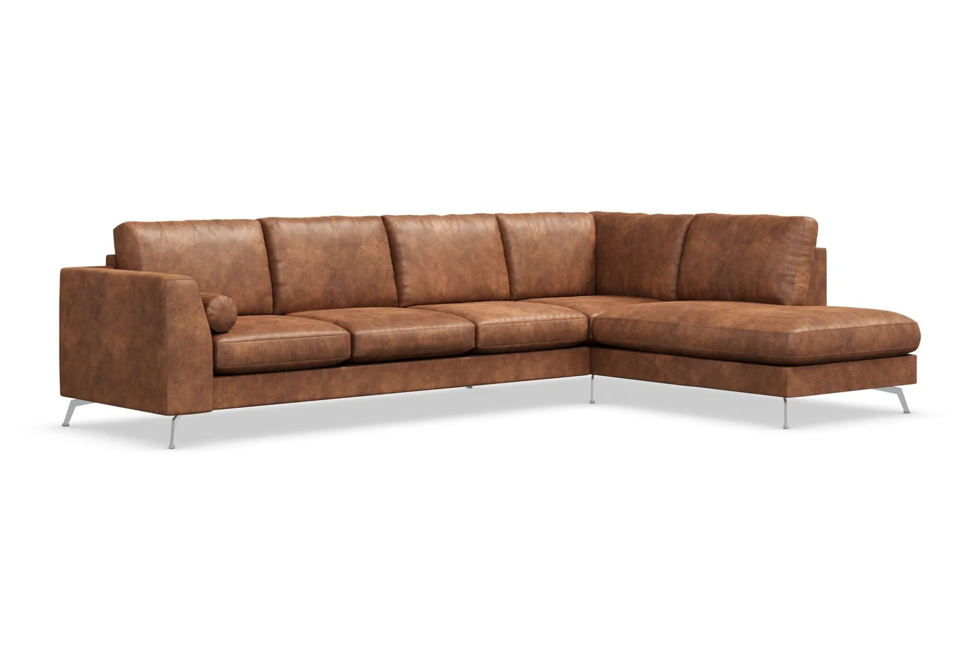 Scandinavian Choice Sofa Med Sjeselong-Ocean Lyx 5-seters Høyrevendt L-formet Sjeselongsofa i Kunstlær Brun