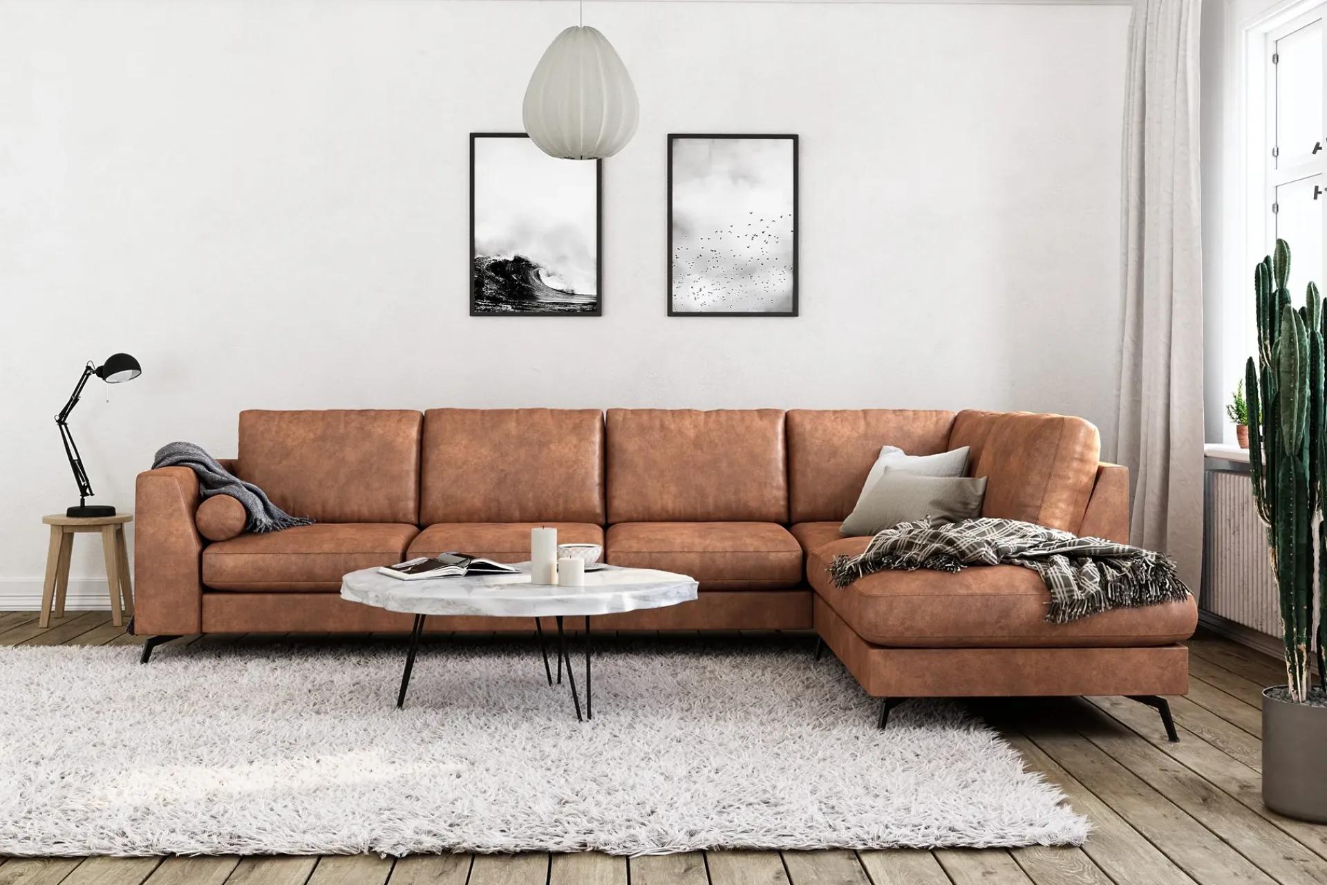 Scandinavian Choice Sofa Med Sjeselong-Ocean Lyx 5-seters Høyrevendt L-formet Sjeselongsofa i Kunstlær Brun