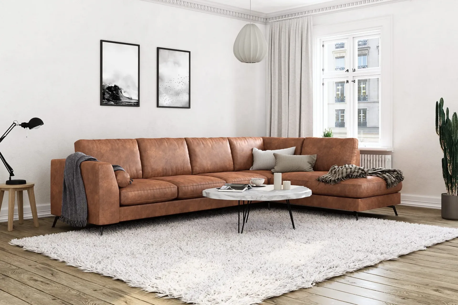 Scandinavian Choice Sofa Med Sjeselong-Ocean Lyx 5-seters Høyrevendt L-formet Sjeselongsofa i Kunstlær Brun