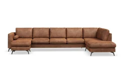 Scandinavian Choice Ocean Lyx 6-seters Høyrevendt U-formet Sofa med Divan og Sjeselong + Fotskammel i Kunstlær