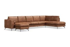 Scandinavian Choice Ocean Lyx 6-seters Høyrevendt U-formet Sofa med Divan og Sjeselong + Fotskammel i Kunstlær