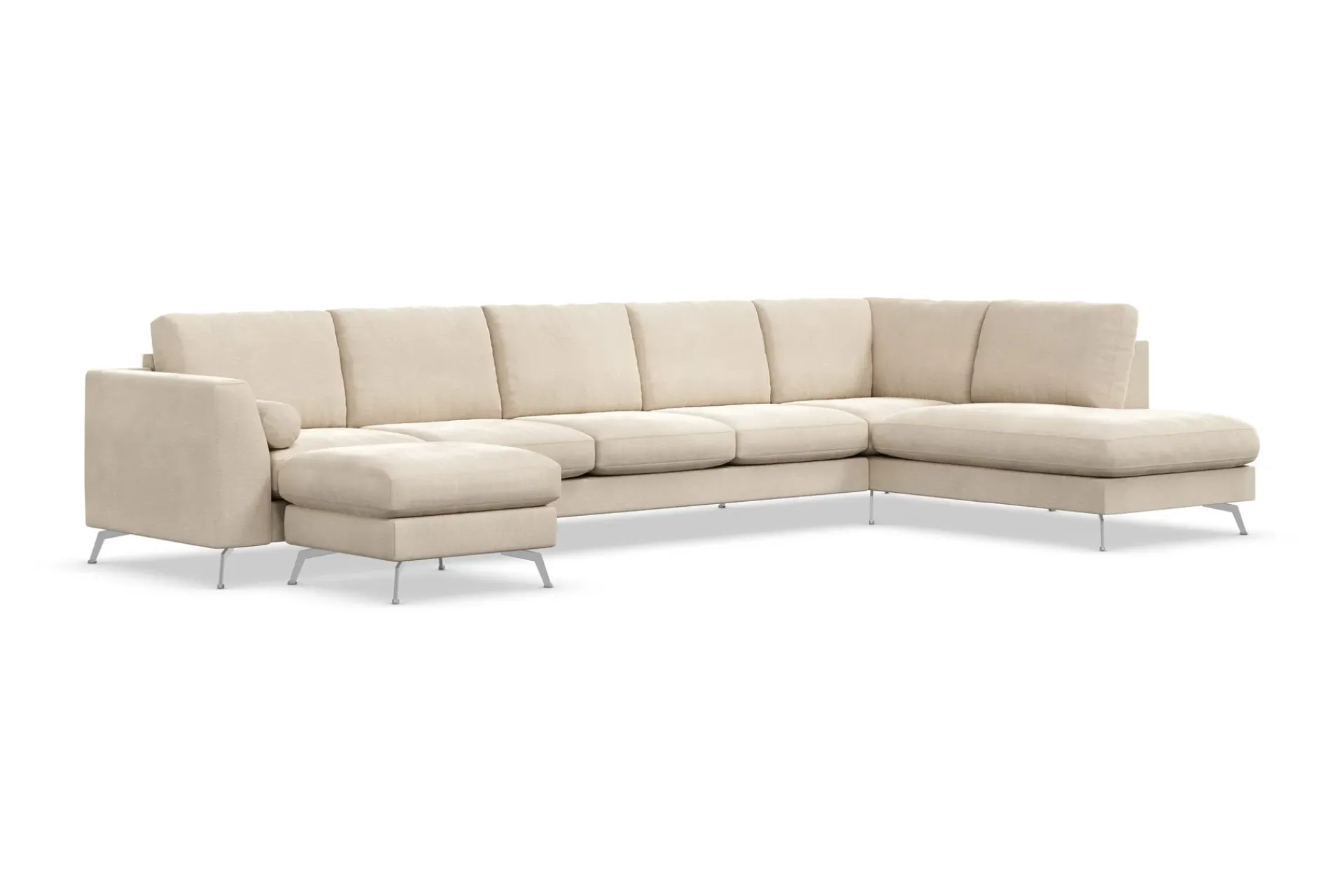 Scandinavian Choice Velour Sofa & Fløyel Sofa-Ocean Lyx 6-seters Høyrevendt U-formet Sofa med Divan og Sjeselong + Fotskammel i Fløyel Beige