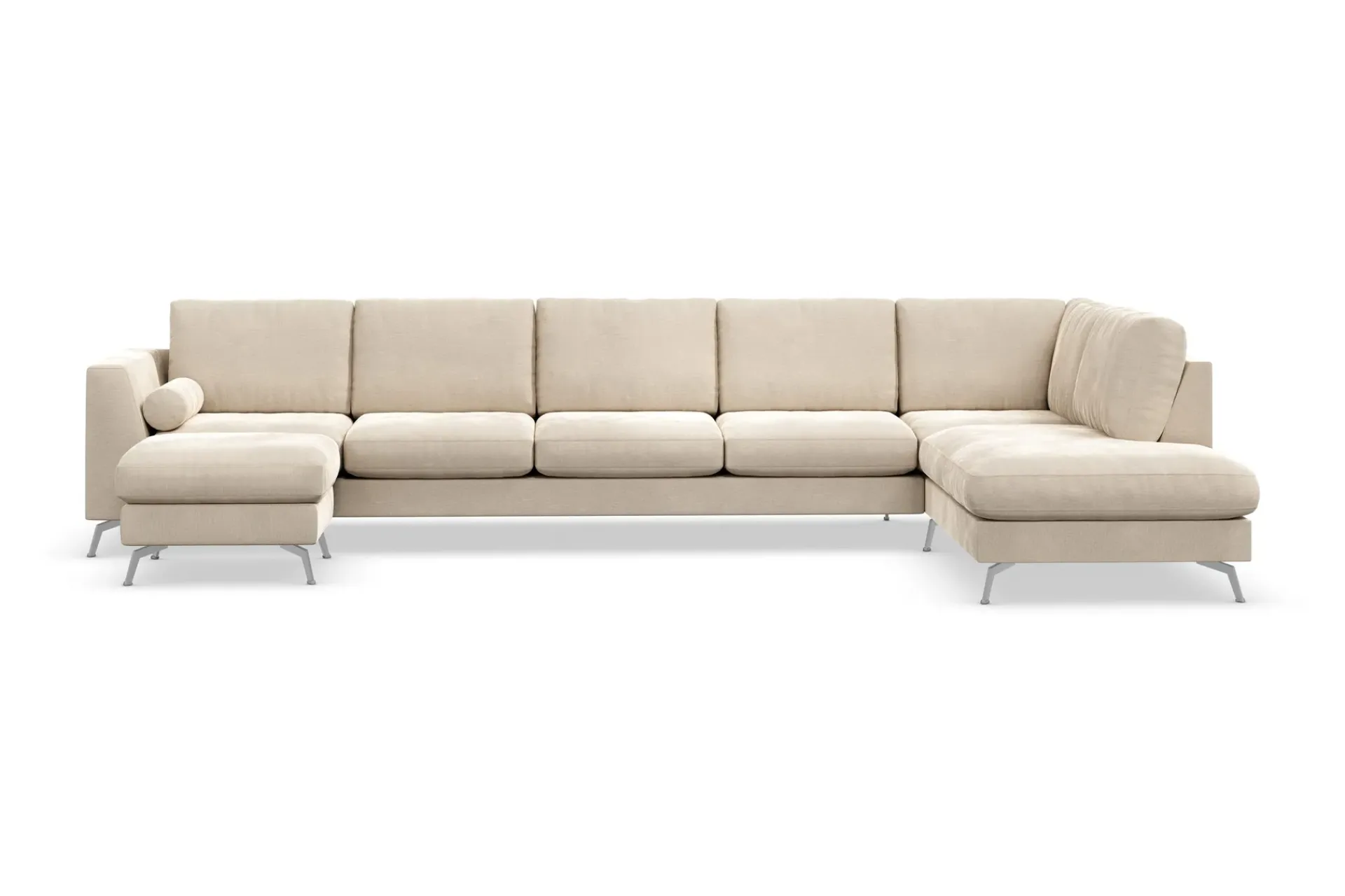 Scandinavian Choice Velour Sofa & Fløyel Sofa-Ocean Lyx 6-seters Høyrevendt U-formet Sofa med Divan og Sjeselong + Fotskammel i Fløyel Beige