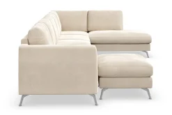 Scandinavian Choice Velour Sofa & Fløyel Sofa-Ocean Lyx 6-seters Høyrevendt U-formet Sofa med Divan og Sjeselong + Fotskammel i Fløyel Beige