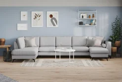 Scandinavian Choice Ocean Lyx 6-seters Venstrevendt U-formet Sofa med Divan og Sjeselong + Fotskammel i Stoff