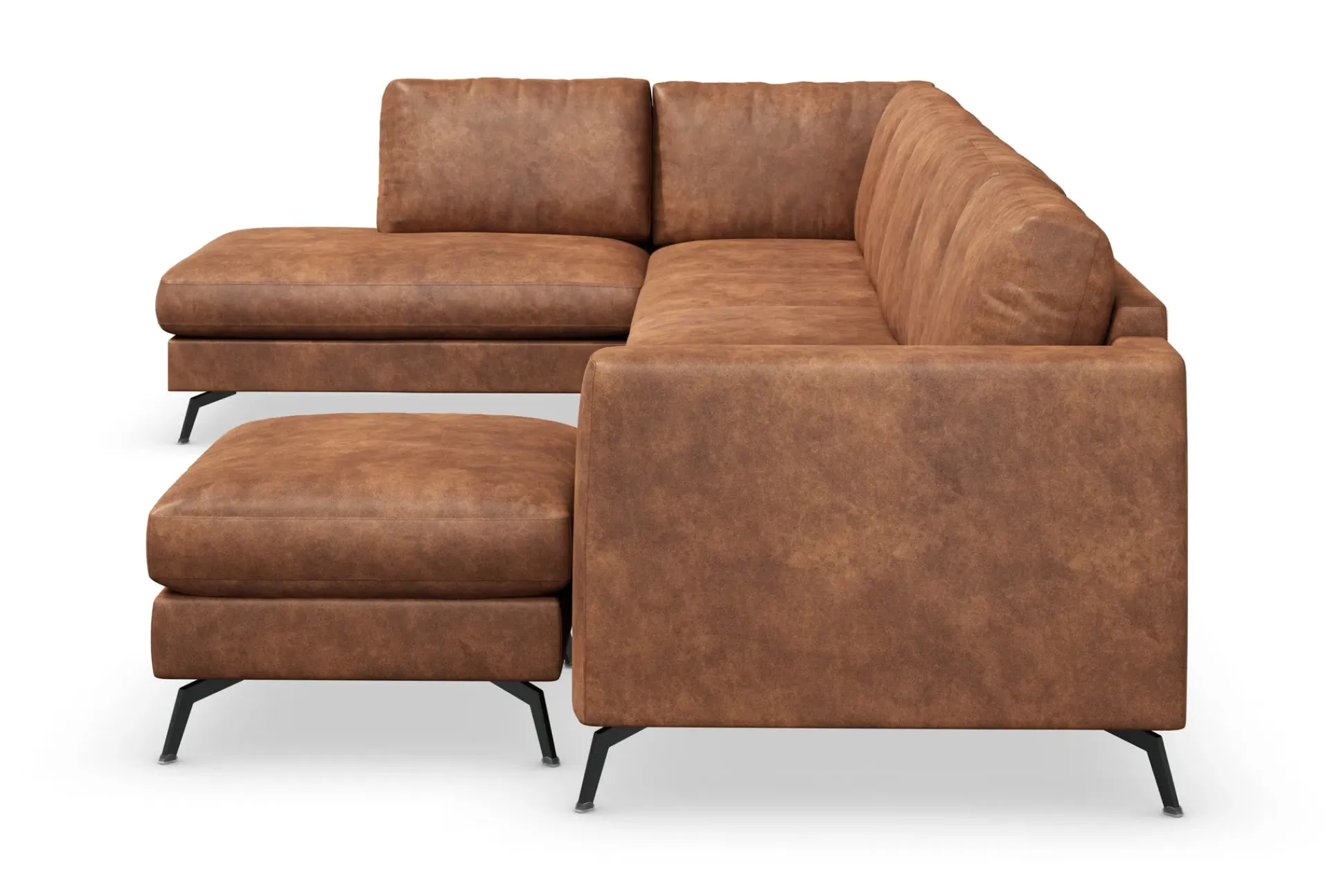Scandinavian Choice Sofa Med Sjeselong-Ocean Lyx 6-seters Venstrevendt U-formet Sofa med Divan og Sjeselong + Fotskammel i Kunstlær Brun