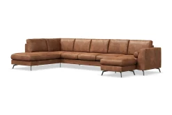 Scandinavian Choice Sofa Med Sjeselong-Ocean Lyx 6-seters Venstrevendt U-formet Sofa med Divan og Sjeselong + Fotskammel i Kunstlær Brun