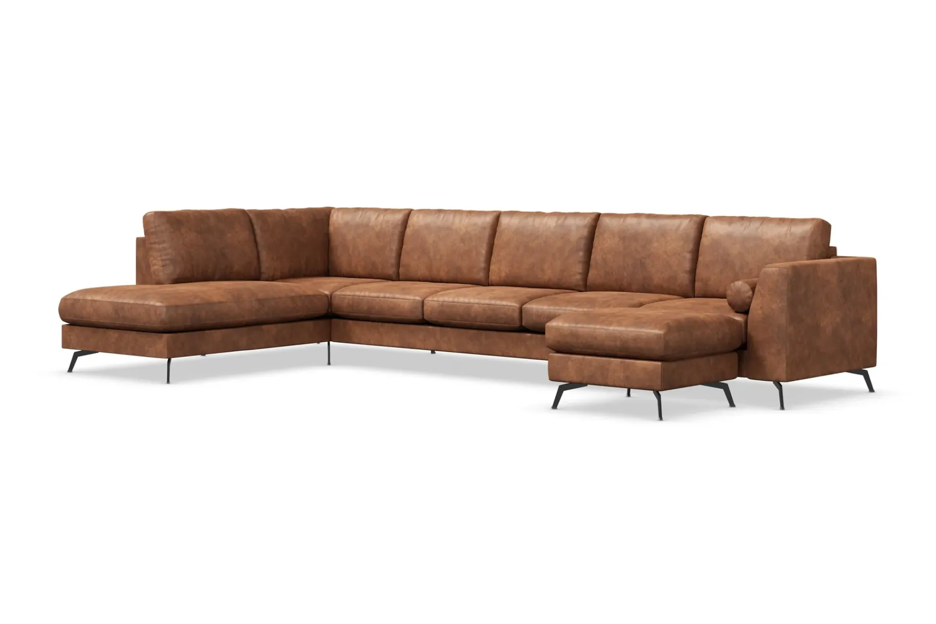 Scandinavian Choice Sofa Med Sjeselong-Ocean Lyx 6-seters Venstrevendt U-formet Sofa med Divan og Sjeselong + Fotskammel i Kunstlær Brun