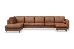 Scandinavian Choice Sofa Med Sjeselong-Ocean Lyx 6-seters Venstrevendt U-formet Sofa med Divan og Sjeselong + Fotskammel i Kunstlær Brun