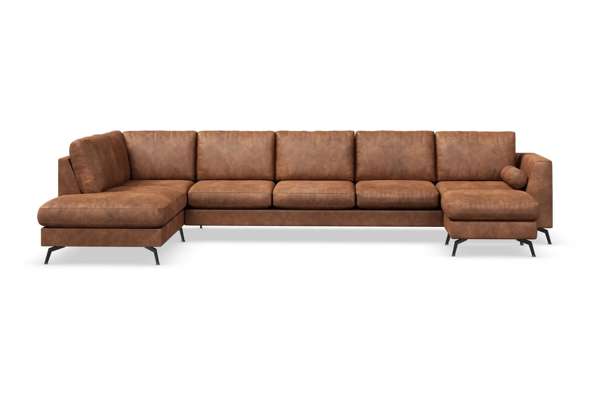 Scandinavian Choice Sofa Med Sjeselong-Ocean Lyx 6-seters Venstrevendt U-formet Sofa med Divan og Sjeselong + Fotskammel i Kunstlær Brun