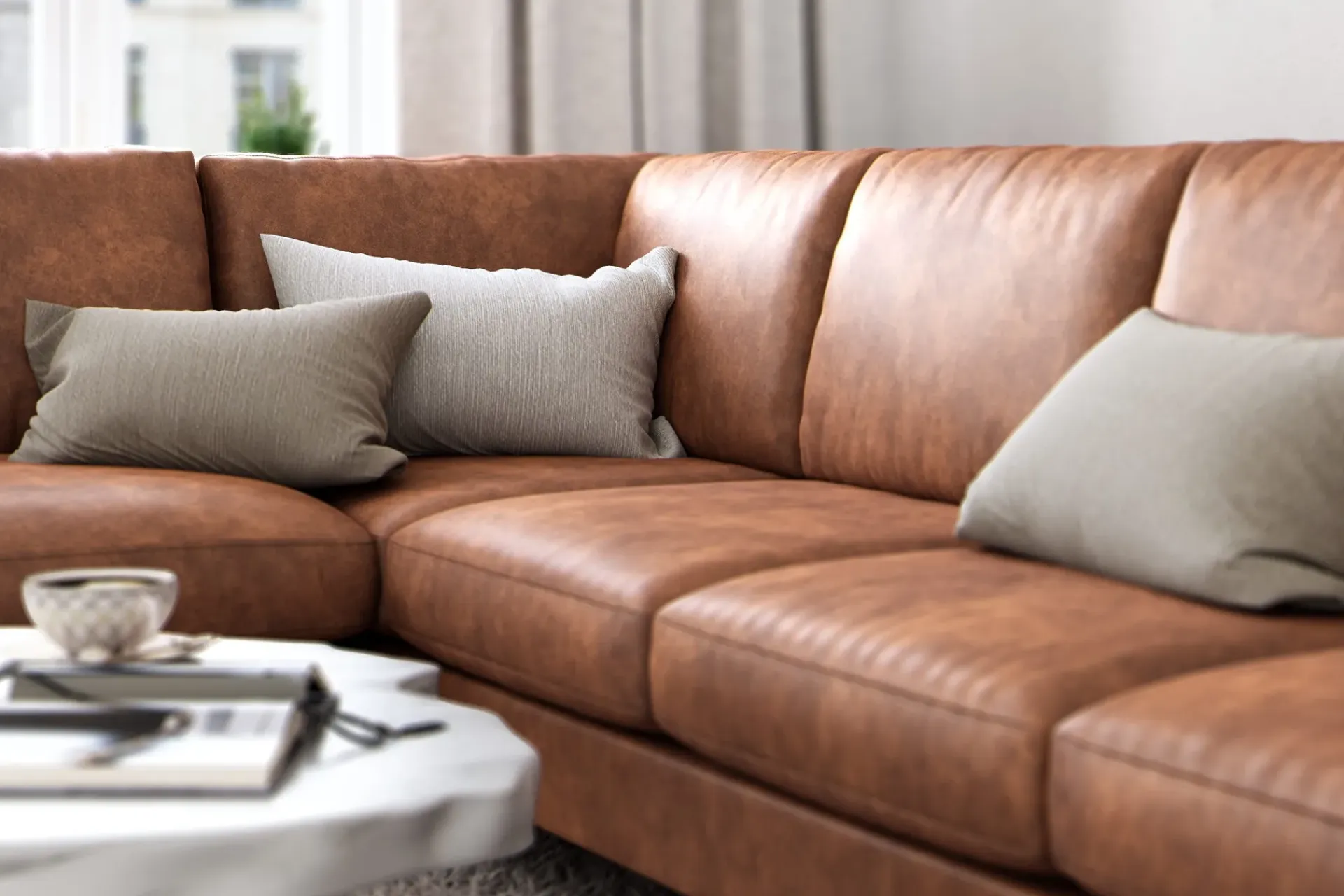 Scandinavian Choice Sofa Med Sjeselong-Ocean Lyx 6-seters Venstrevendt U-formet Sofa med Divan og Sjeselong + Fotskammel i Kunstlær Brun