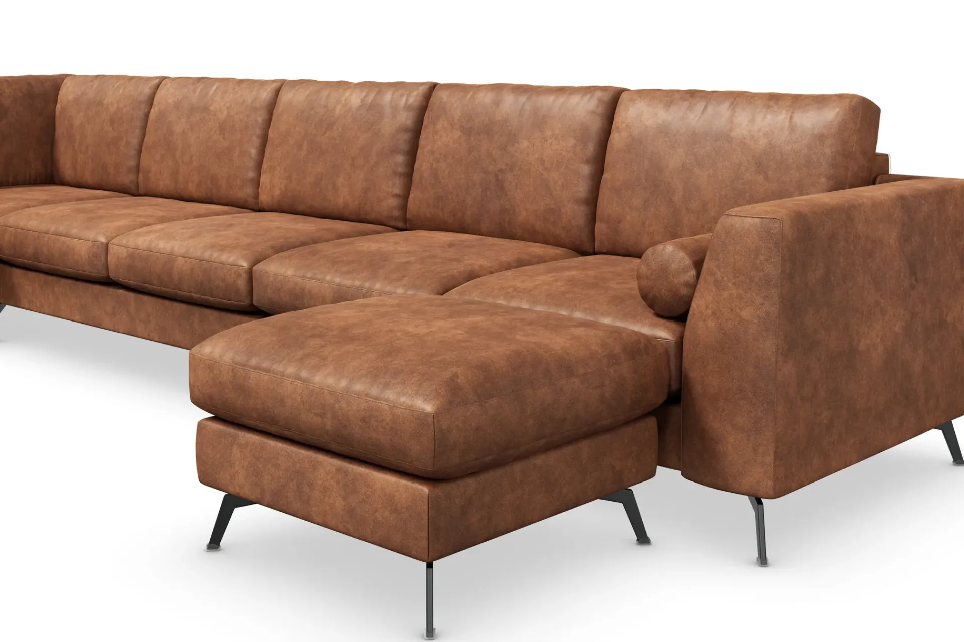 Scandinavian Choice Sofa Med Sjeselong-Ocean Lyx 6-seters Venstrevendt U-formet Sofa med Divan og Sjeselong + Fotskammel i Kunstlær Brun