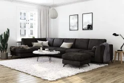 Scandinavian Choice Velour Sofa & Fløyel Sofa-Ocean Lyx 6-seters Venstrevendt U-formet Sofa med Divan og Sjeselong + Fotskammel i Fløyel Mörkbrun