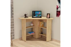 Kontorbord-Oderzo Hjørneskrivebord 80 cm med Oppbevaringshyller Blå,Tre/Natur