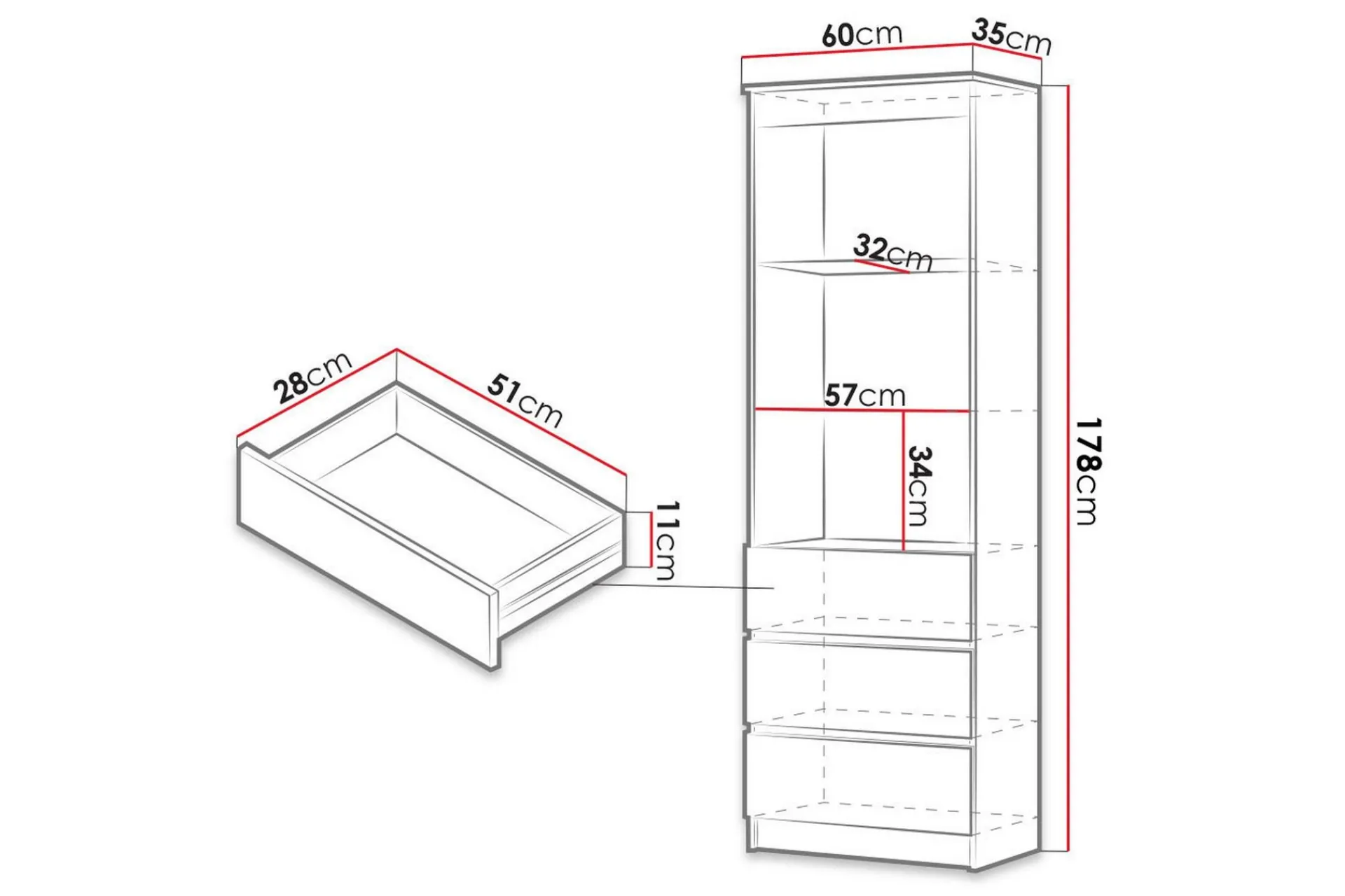 Office Hylle 60x35x180 cm