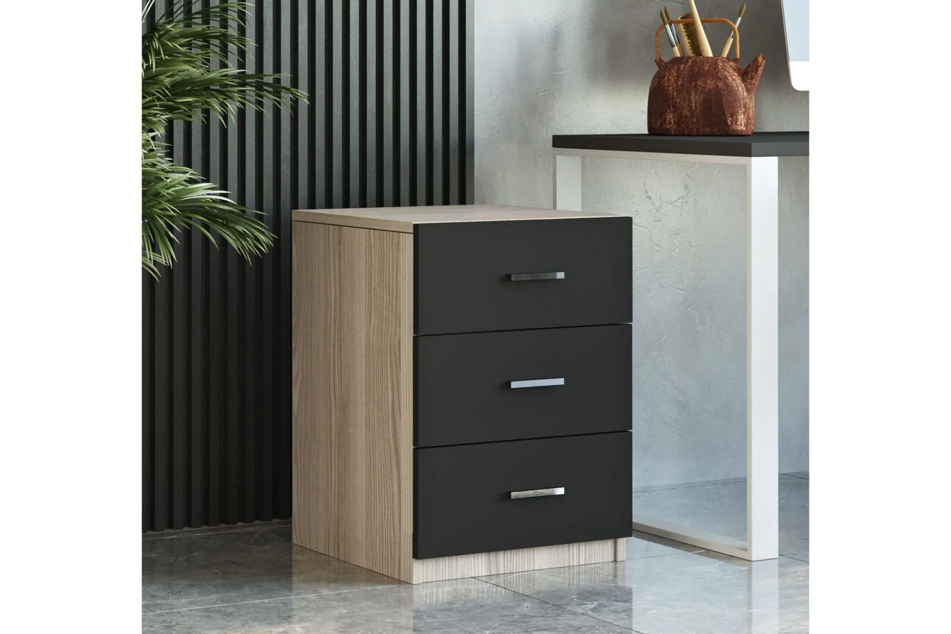 Kontorbord-Okani Skrivebord 140 cm med oppbevaring og fotskammel Natur,Svart