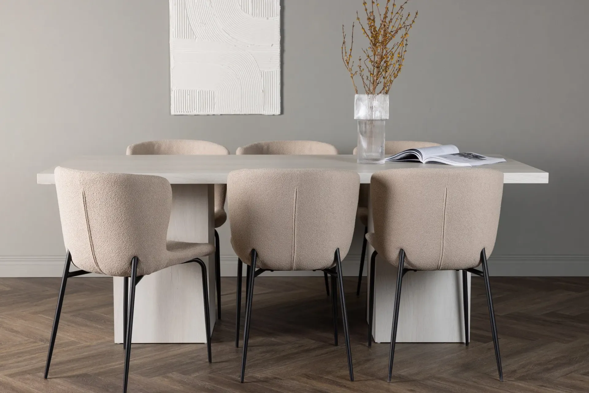 Venture Home Spisegrupper-Olga Matgruppe 200 cm Rektangulær med 6 Modesto Stoler Beige,Hvit