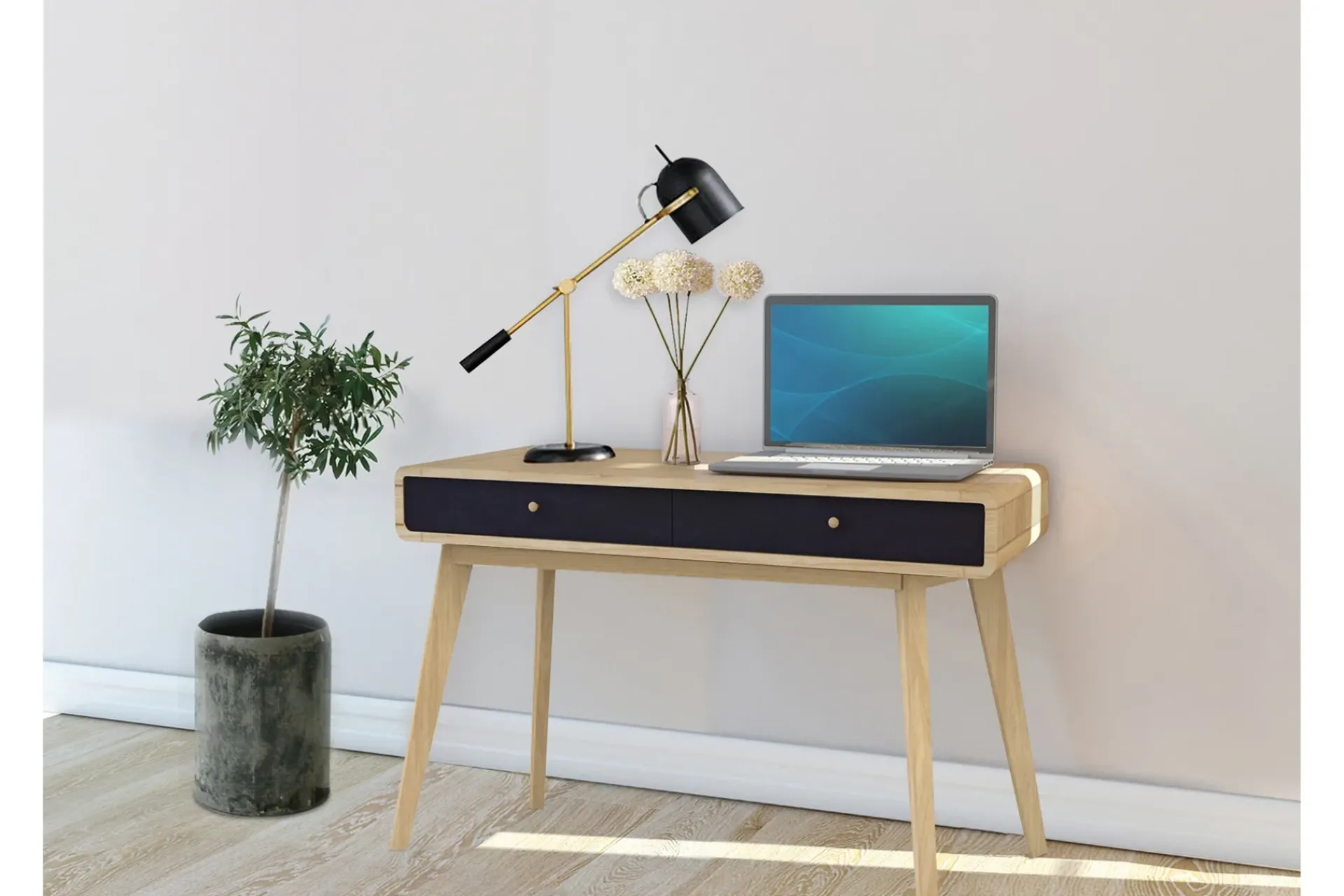 Kontorbord-Olivet Skrivebord 120 cm Natur,Svart