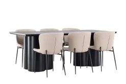 Venture Home Spisegrupper-Olivia Spisegruppe 210 cm Rektangulær med 6 Modesto stoler Svart/Beige/Svart