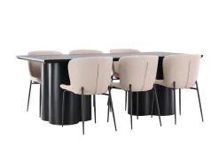 Venture Home Spisegrupper-Olivia Spisegruppe 210 cm Rektangulær med 6 Modesto stoler Svart/Beige/Svart
