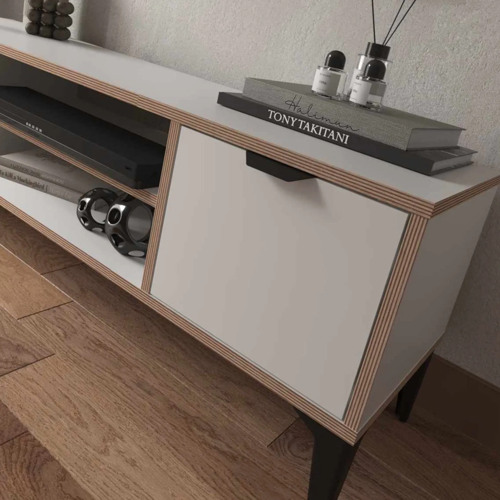 Mediestativ & Veggfeste-Olyros TV-benk 140 cm Hvit
