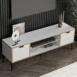 Mediestativ & Veggfeste-Olyros TV-benk 140 cm Hvit